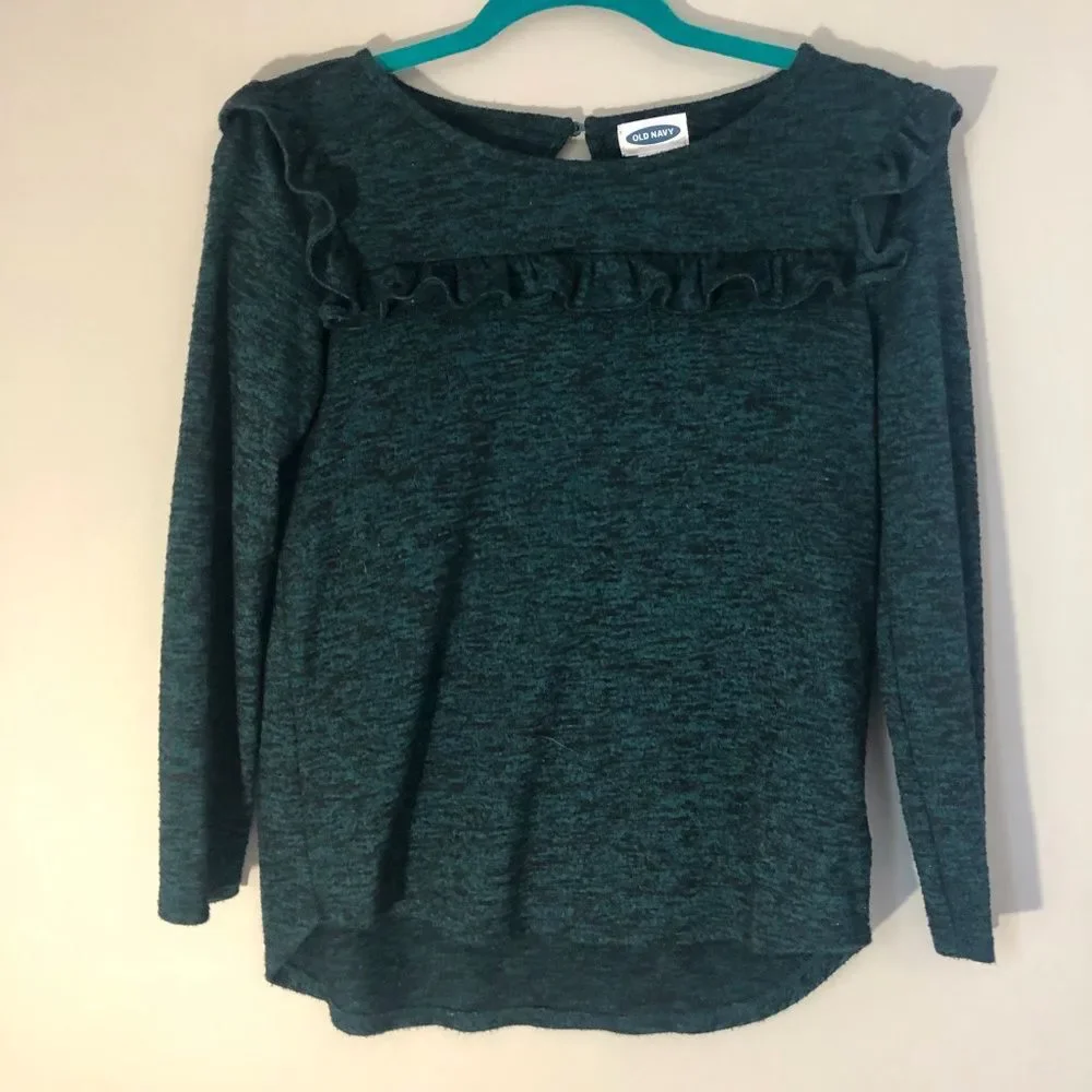 Teal Green Holiday Ruffle Old Navy Sweater - Girls XL 14